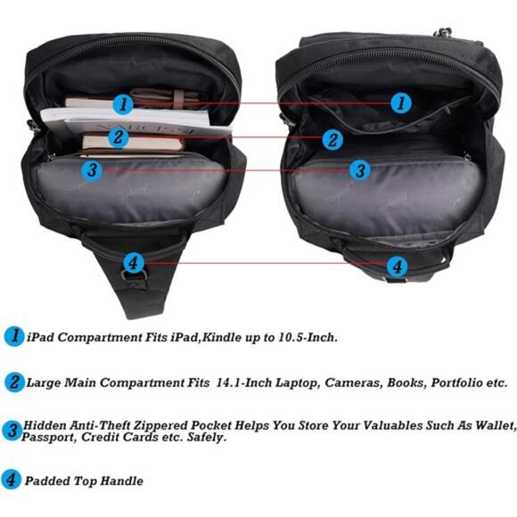 Sling Bags Chest Shoulder Backpacks, 13.3'' 14.1'' 15.6''Laptop Backpack - Picture 5 of 8